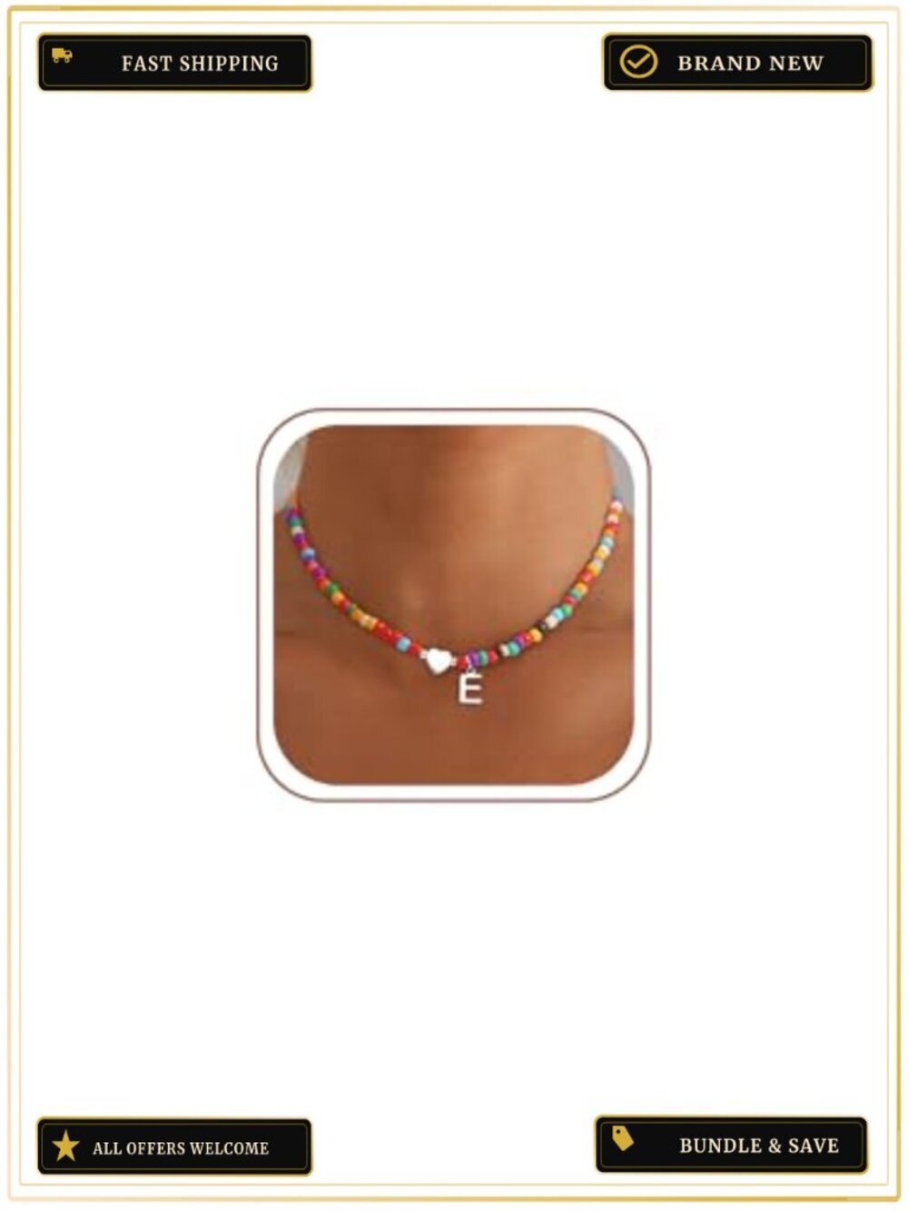 Handmade Beaded Initial Choker Necklace Heart Pendant Dainty Jewelry Gift